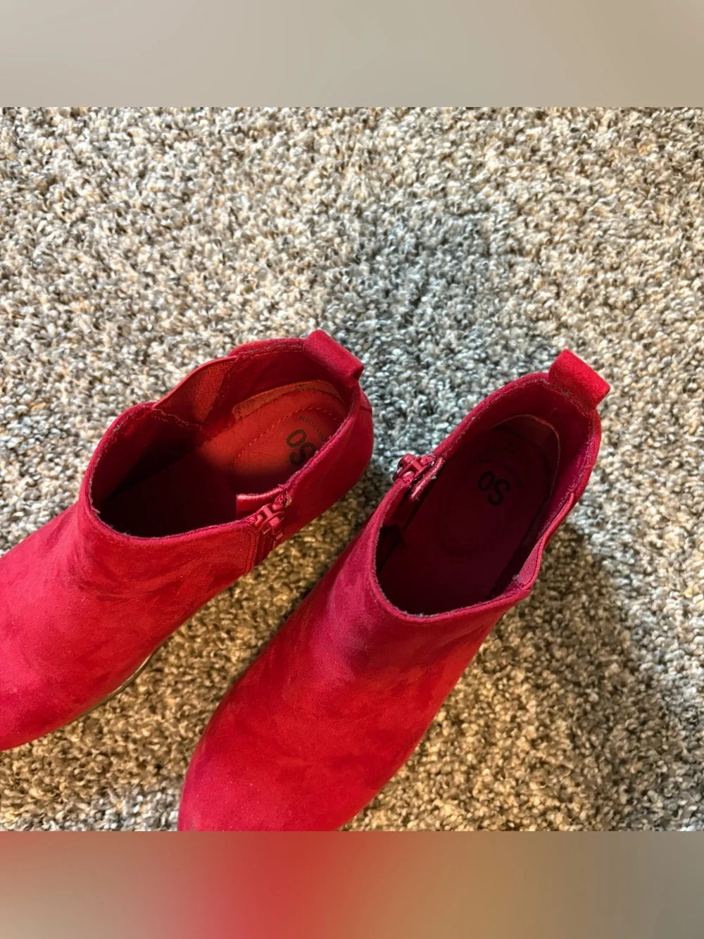 SO Red Suede Ankle Booties